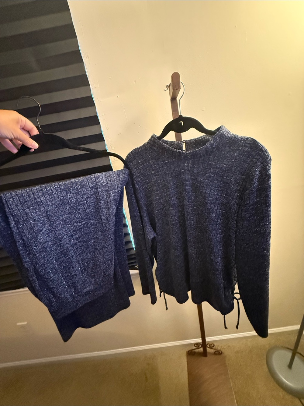 Cozy Navy Ribbed Women's Sweater Set